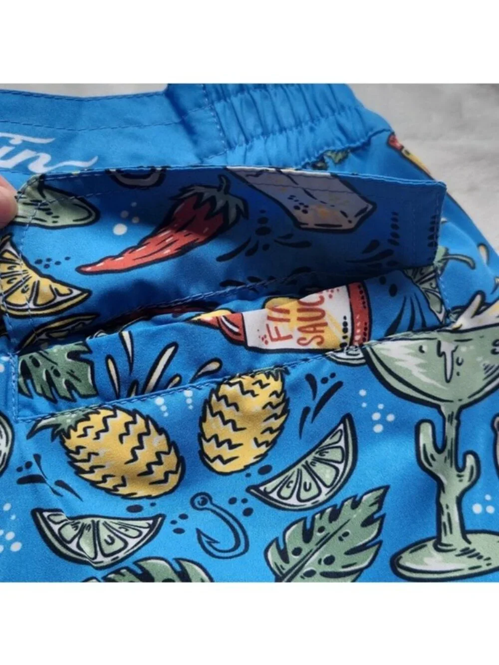 Men's What The FIN, Summer , Vacation, Beach, Pool, Blue Graphic Swim Shorts